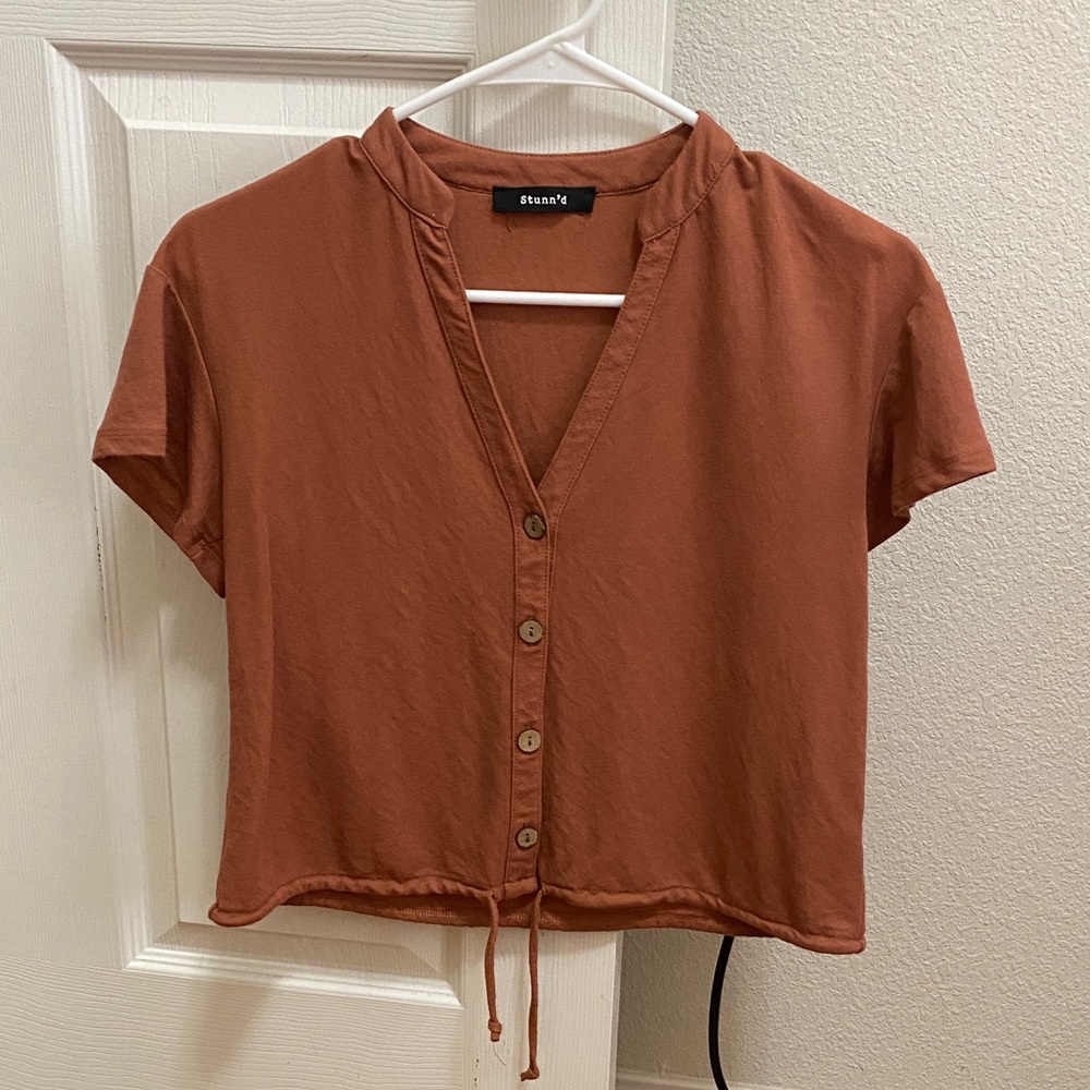 Women's Burnt Orange Button-Up Cinch Blouse